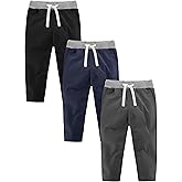 Resinta 3 Packs Boys and Toddlers' Pull-On Pant Boys Uniform Pants Cotton Pull-on Pants with Drawstring