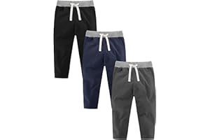 Resinta 3 Packs Boys and Toddlers' Pull-On Pant Boys Uniform Pants Cotton Pull-on Pants with Drawstring
