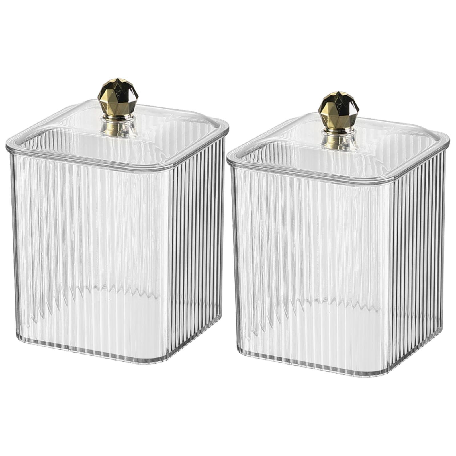 Veki Clear Cotton Pad Container Holder with Lid, Cotton Bud Holder for Dressing Table, Bathroom, Bedroom, Makeup Organiser Storage for Cotton Swab, Floss, Cosmetic (Transparent, 2 Pieces)