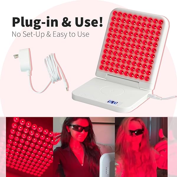 MICROENE RED LIGHT THERAPY LAMP, 110 TRI-CHIP LEDS, FOLDABLE PORTABLE TABLE LAMP, 660NM RED & 850NM NEAR INFRARED (NIR), TIMER, 110-240V, FACE & BODY