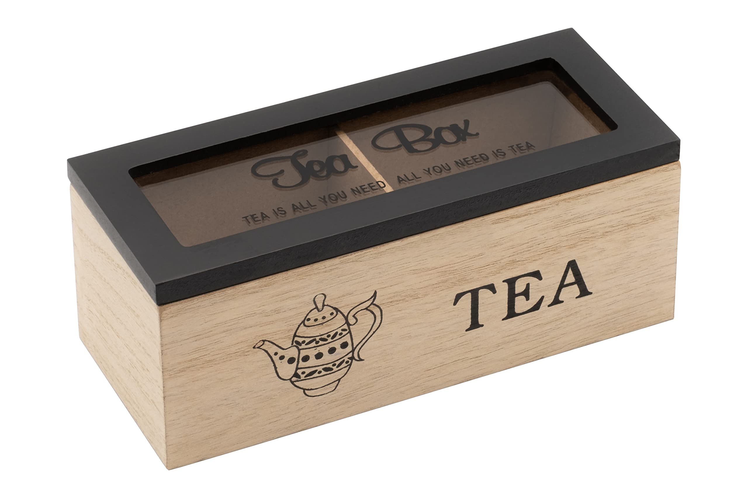 Wooden Tea Box, Tea and Herbal Tea Bag Holder with 2 Compartments Tea Box