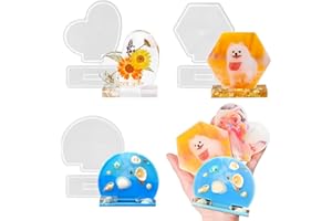 RESIN GO Photo Frame Resin Molds, 3 Set Small Size Picture Frame Molds for Epoxy Resin with Stand Holder, Semi-Circular, Heart& Hexagonal Shape Ornament Silicone Mold for Gift Home Decor