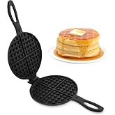 Lot45 Cast Iron Waffle Maker Pan - 6in Stove Top Waffle Iron Cookware, Portable Camping Breakfast Maker for Stovetop