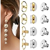 12 Pcs Earring Backs for Droopy Ears Adjustable Heavy Earrings Lifters Replacements Ear Supports Earlobe Large Earring Backings Tight Lifter Backers for Women Studs Earrings