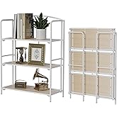 Crofy No Assembly Folding Bookshelf for Living Room, 3 Tier White Collapsible Book Shelf for Home Office, Portable Bookcase Storage Organizer