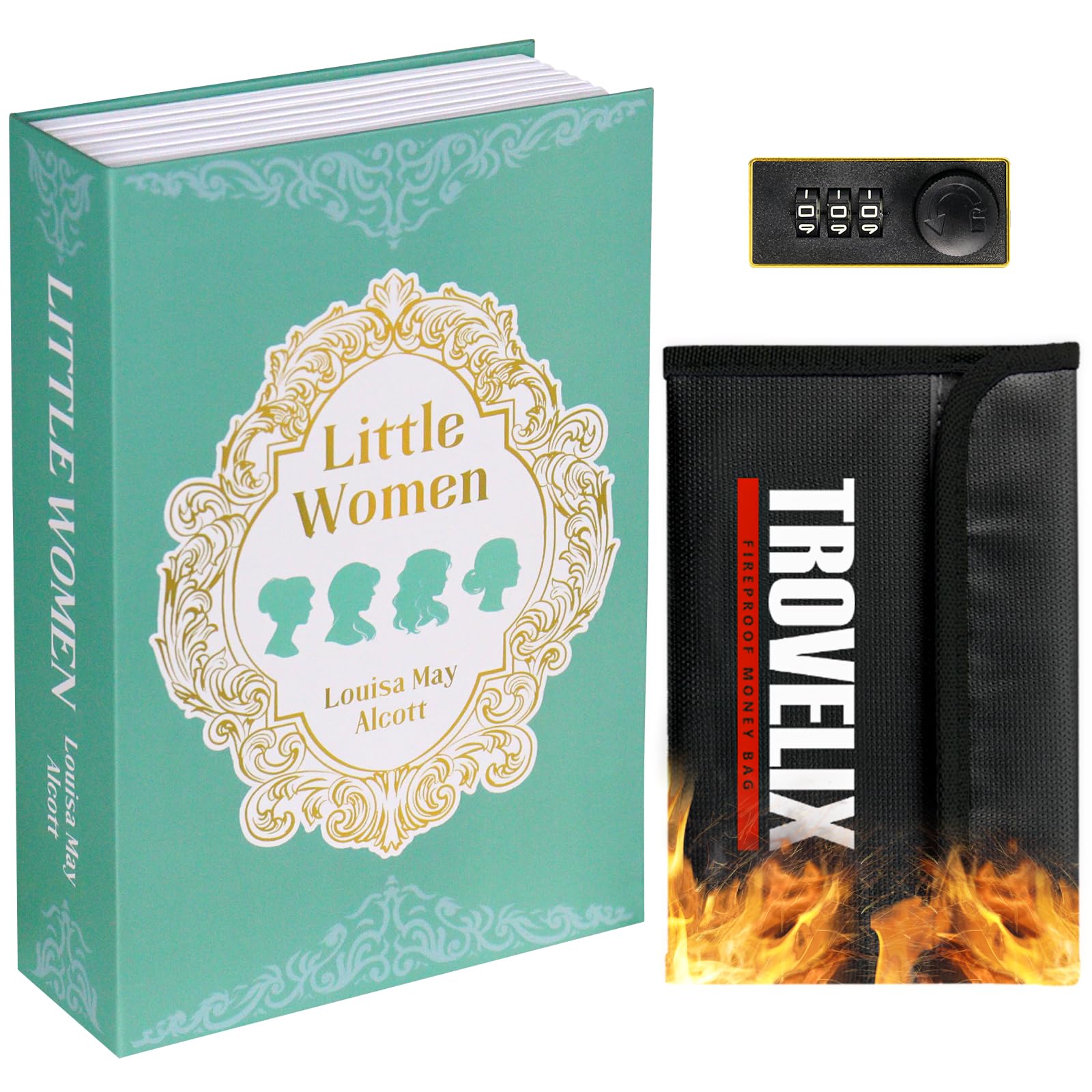 Photo 1 of Book Safe with Combination Lock, Hidden Safe (10.55 x 7.95 x 2.62 Inch) with Fireproof Bag, Secret Diversion Safe, Hollow Book Box Hidden Storage, Money Safe Box for Cash (Little Women)