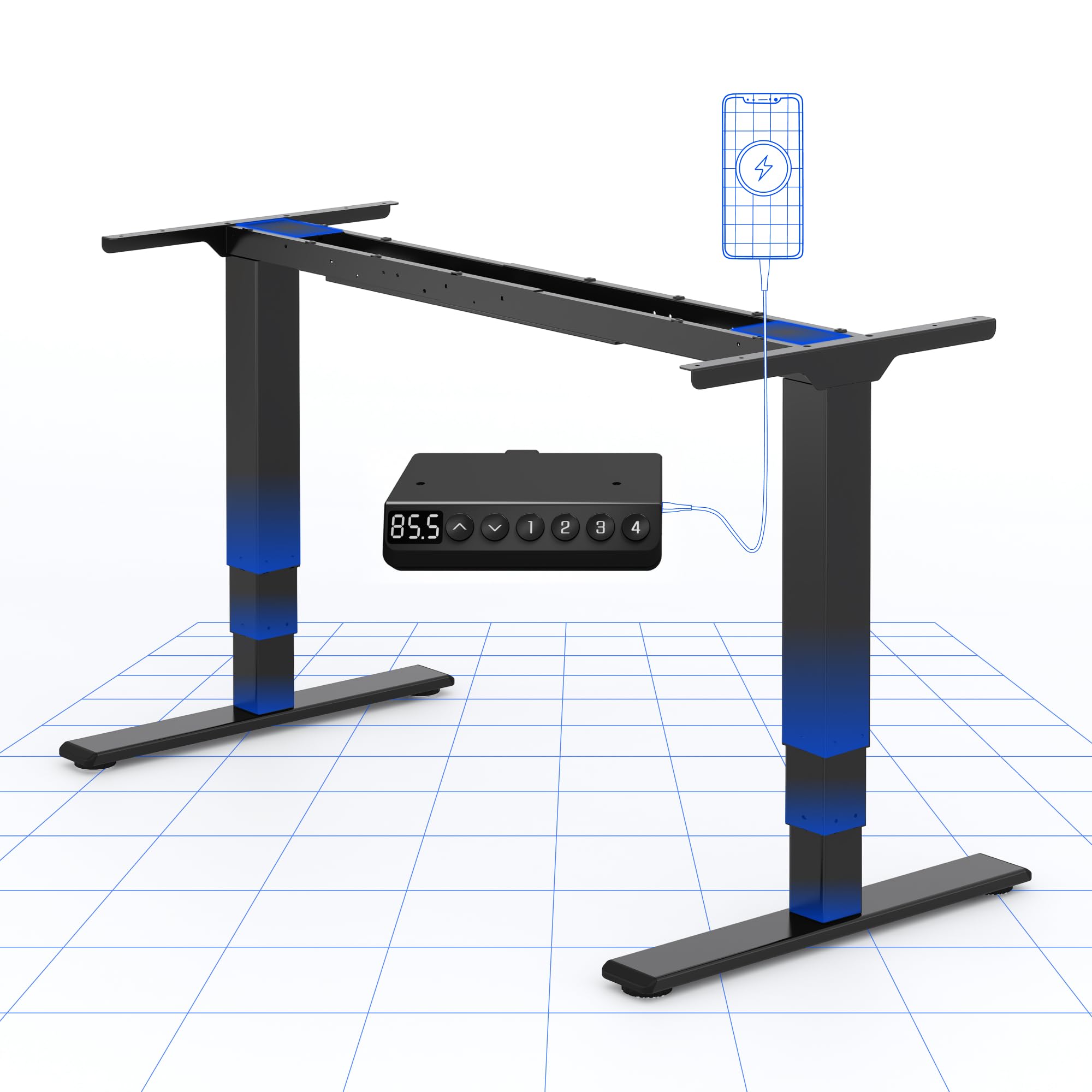 FLEXISPOT Elektrisch Höhenverstellbares Schreibtischgestell mit Dual-Motor & 3-stufigen Säulen, Sitz-Steh-Tisch Rahmen für Homeoffice & Büro, Höhenbereich 60–125 cm, mit USB-Port, EC5 Plus Schwarz
