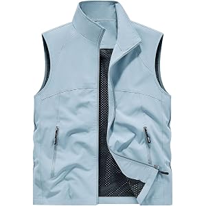 Mens Lightweight Vest Casual Sleeveless Zip Up Jacket Cargo Windbreakers Hiking Work Tactical Golf Vest Summer Outwear