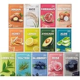 THESAEM Natural Sheet Mask Pack Set 13 Sheets - Korean Face Mask Variety Pack - Moisturizing, Revitalizing, Soothing, Elasticity - Vegan Sheet Essence Masks for All Skin Types