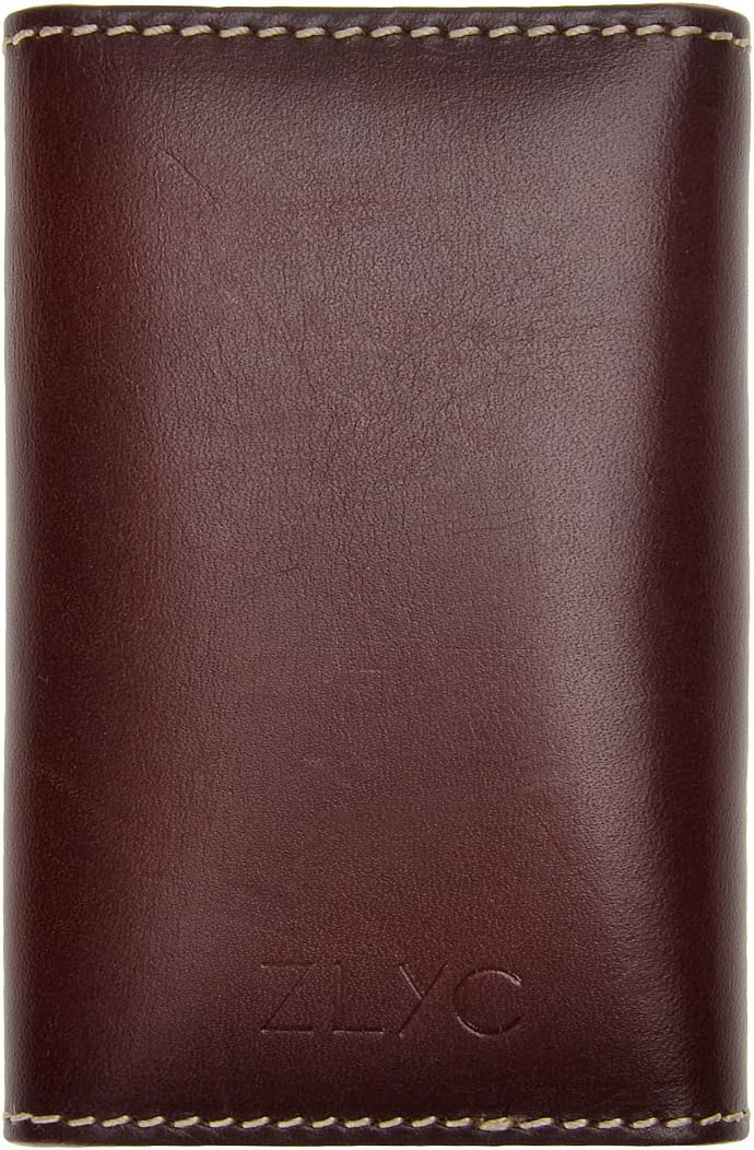 ZLYC New Genuine Leather Two Buttons Key Wallet Card Holder Key Case Keychain (Dark Red) - Image 3