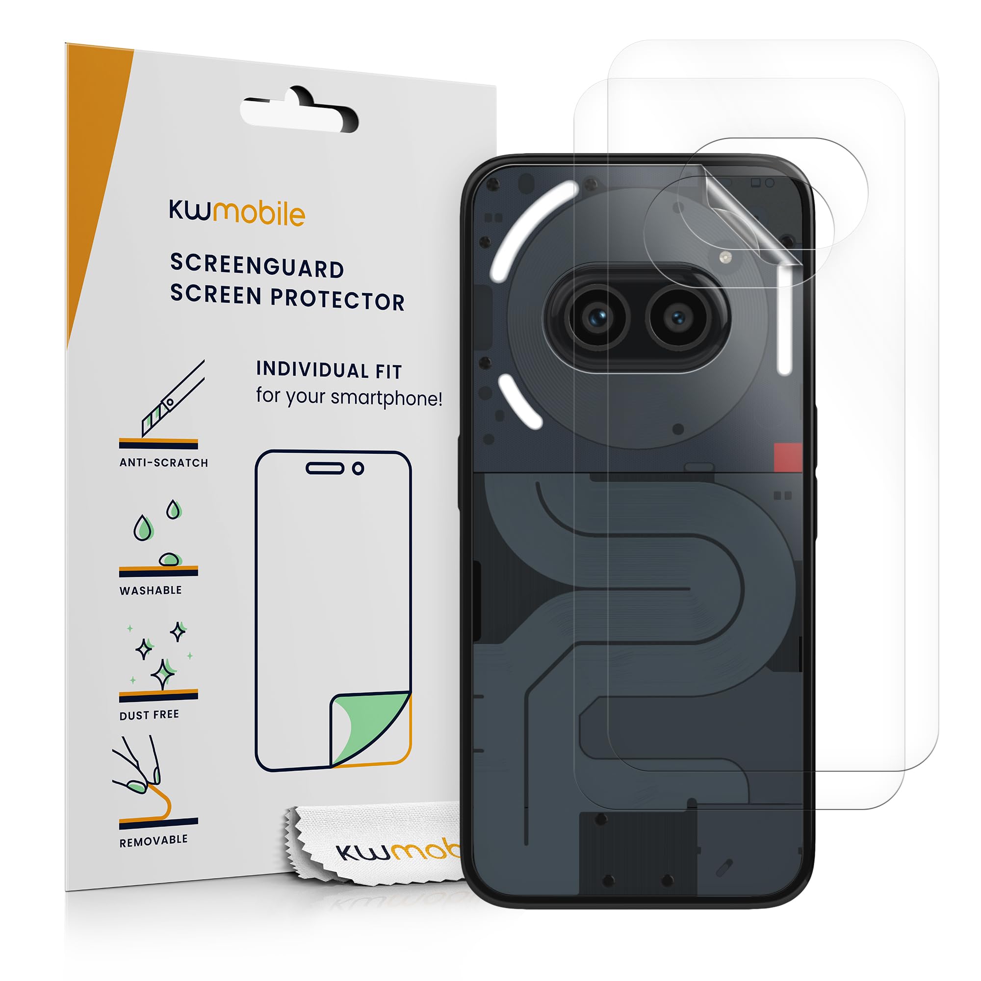 kwmobile Set of 3x Back Covers Compatible with Nothing Phone 2a / Phone 2a Plus - Back Screen Protector Pack Transparent Protective Films