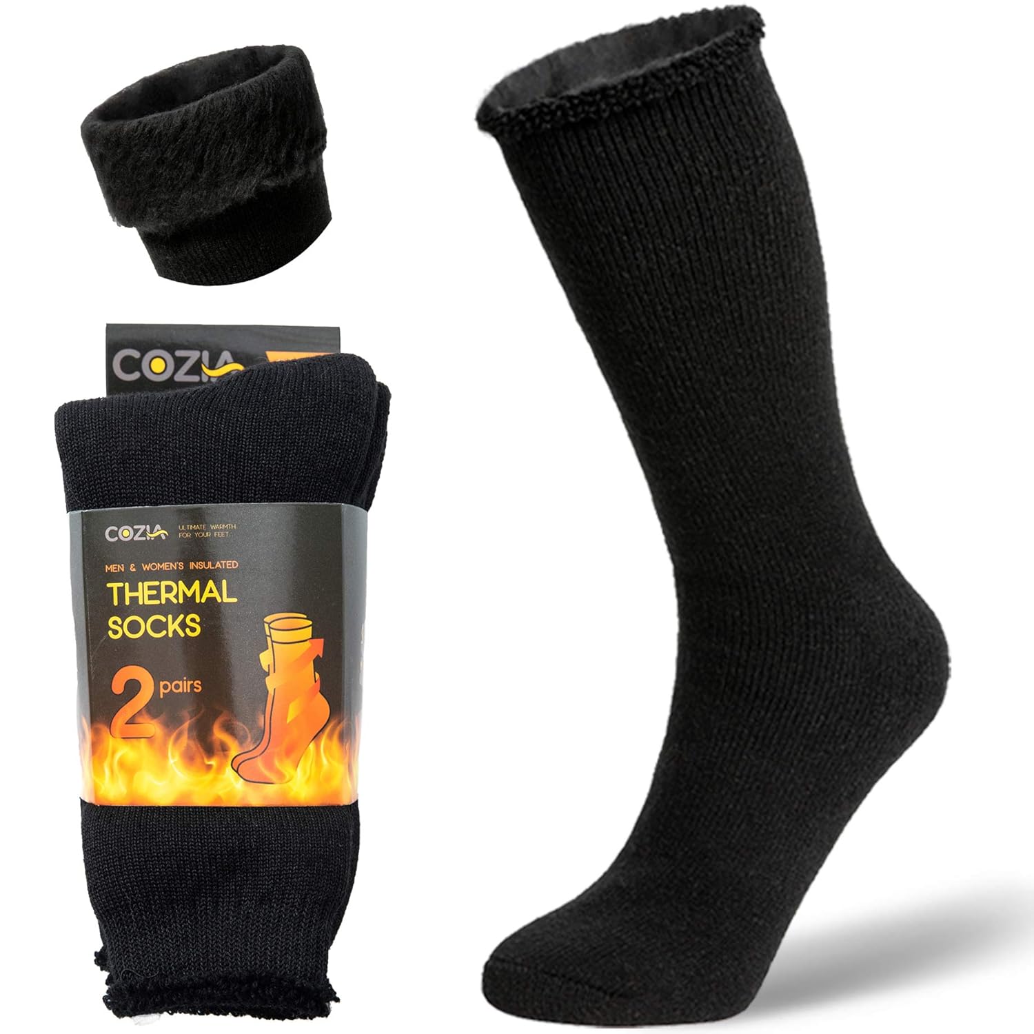 COZIA Thermal Socks For Men & Women Ultra Warmer Boot Socks Black ML
