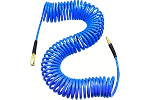YOTOO Polyurethane Recoil Air Hose, Air Compressor Hose 1/4" Inner Diameter by 50' Long with Bend Restrictor, 1/4" Industrial Quick Coupler and Plug, Blue