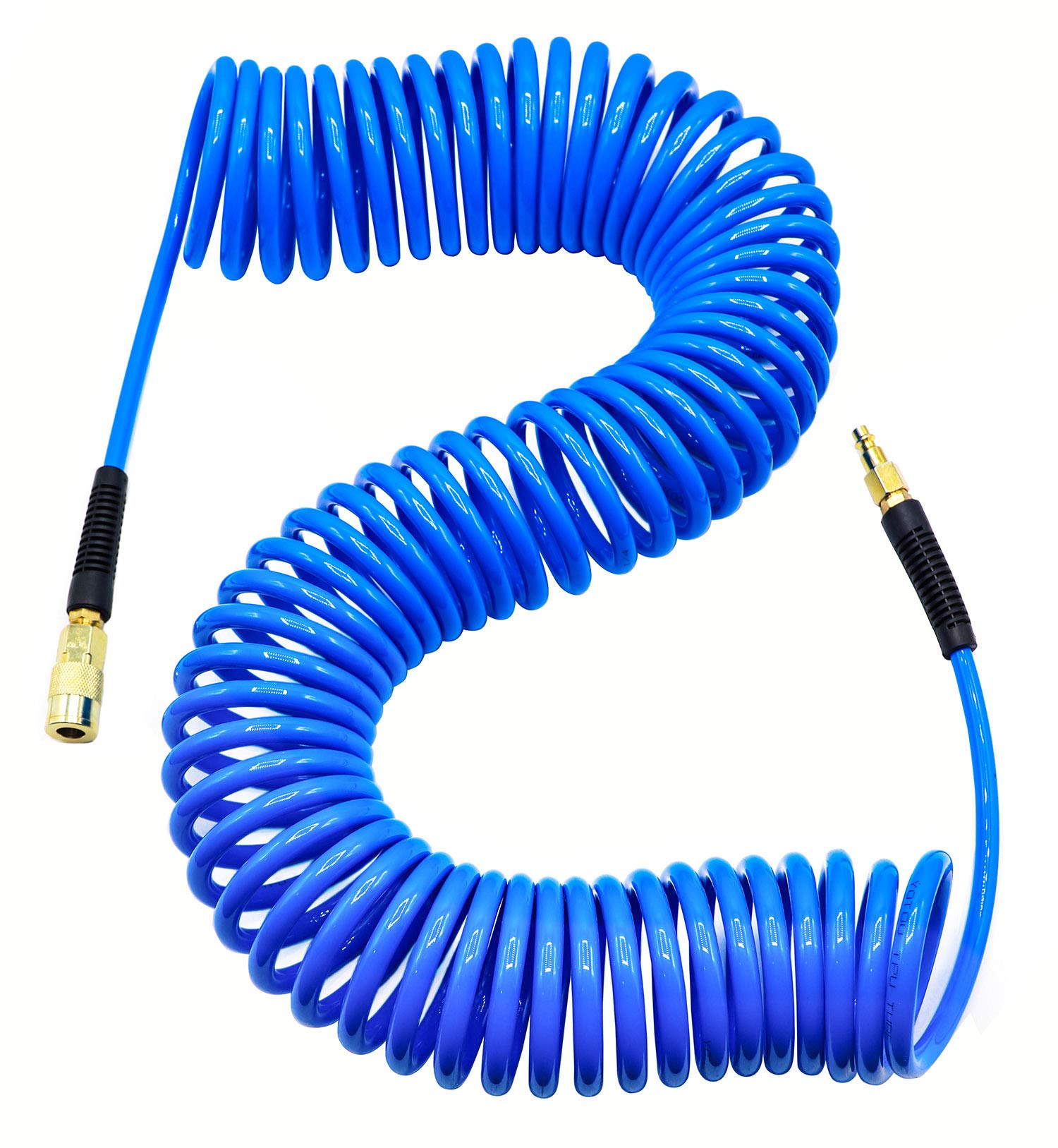 YOTOO Polyurethane Recoil Air Hose, Air Compressor Hose 1/4" Inner Diameter by 50' Long with Bend Restrictor, 1/4" Industrial Quick Coupler and Plug, Blue