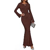 ZESICA Women's 2026 Fall Bodycon Sweater Dress Long Sleeve Boat Neck Ribbed Knit Wedding Guest Cocktail Maxi Dresses