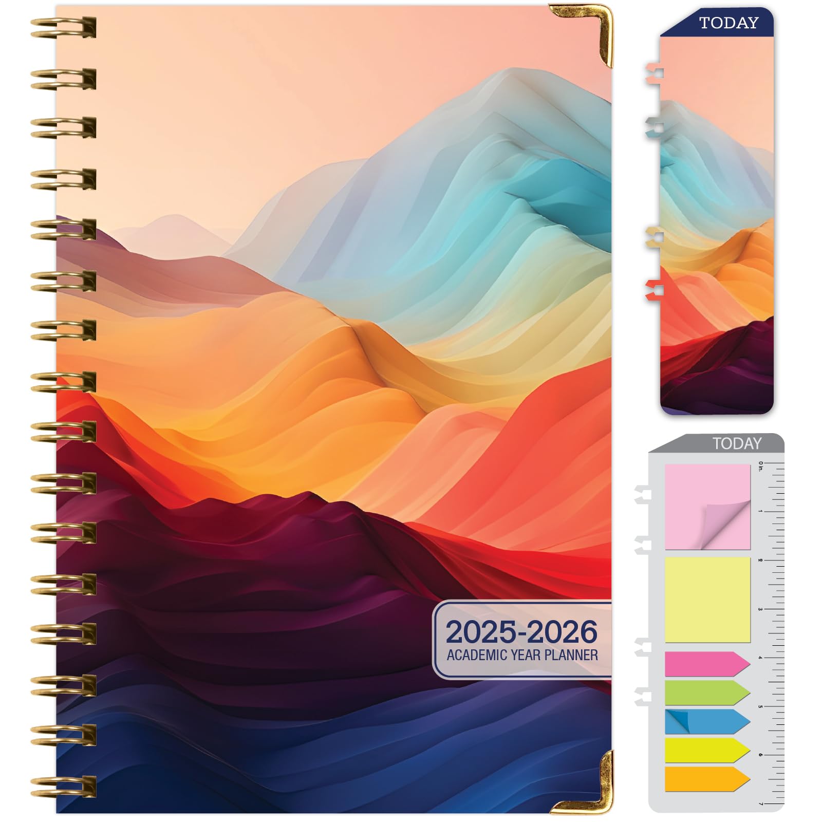 Photo 1 of HARDCOVER Academic Year 2025-2026 Planner: (June 2025 Through July 2026) 5.5"x8" Daily Weekly Monthly Planner Yearly Agenda. Bookmark, Pocket Folder and Sticky Note Set (Mountain Majesty)