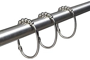 Zenna Home Rustproof Stainless Steel Oval Roller Shower Rings, Set of 12, Brushed Nickel