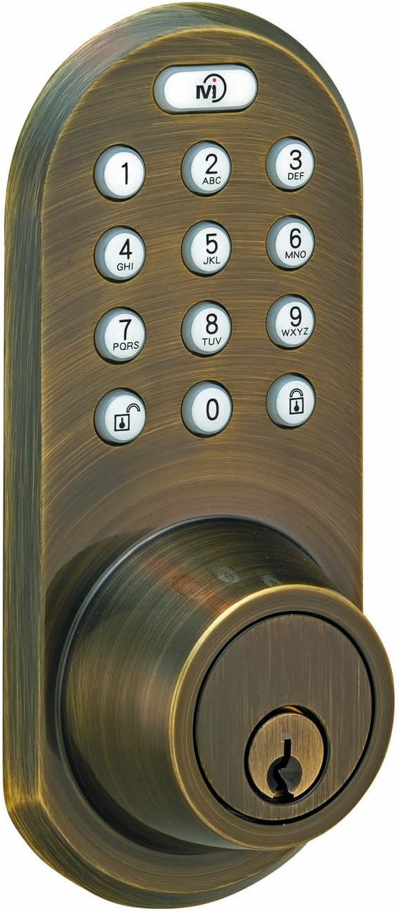INC QF-01AQ 3-in-1 Remote Control & Touchpad Dead Bolt, Antique Brass