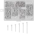 Kioiner 1000 Pcs Eye Pins, 17/21/24/28/31/41 mm Long Open Eye Pins, Silver Metal Open Eyepins with Plastic Box for DIY Craft 