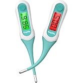 Rongfeng Digital Oral Thermometer 2‑Pack for Adults Kids, 8‑Second Fast Reading Soft Flexible Tip Thermometer, 3‑Color Backlight Fever Alarm, Waterproof, Oral Rectal Underarm Use,with Storage Case