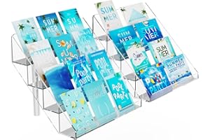 PecMuikee Greeting Card Display, 4 Tiers Clear Acrylic Sticker Display Stand for Vendors Retail, Display Photo Stand for Counter Tabletop Display Supplies, 2 Sets