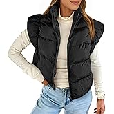 Tankaneo Womens Cropped Puffer Vest Cap Sleeve Zip Up Puffy Qulited Jacket Stand Collar Padded Gilet Coat Winter Outerwear