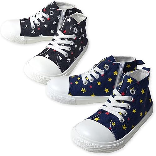 Amazon 子供 ハイバス スニーカー 靴 女の子 男の子 ハイカット ファスナー付 星柄 女児 男児 ベビー 2 ネイビー 14cm ノーブランド品 ベビーシューズ