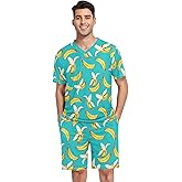 JHKKU Men's Short Sleeve Pajama Set Summer Pj Short Set 2 Piece Loungewear Sleepwear with Pockets