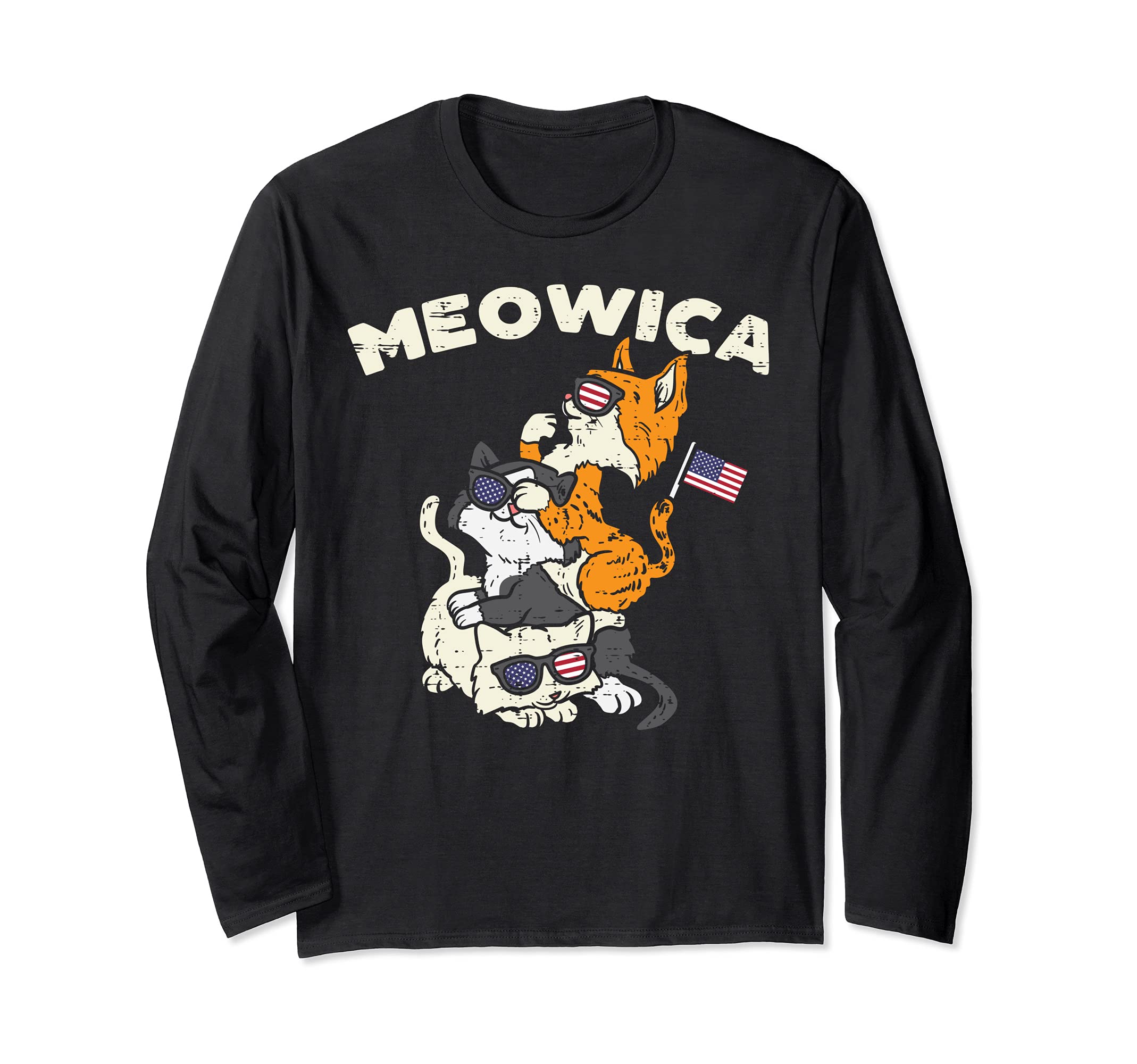 Meowica Kitten Cats American Flag USA Pet 4th Of July Fourth Long Sleeve T-Shirt