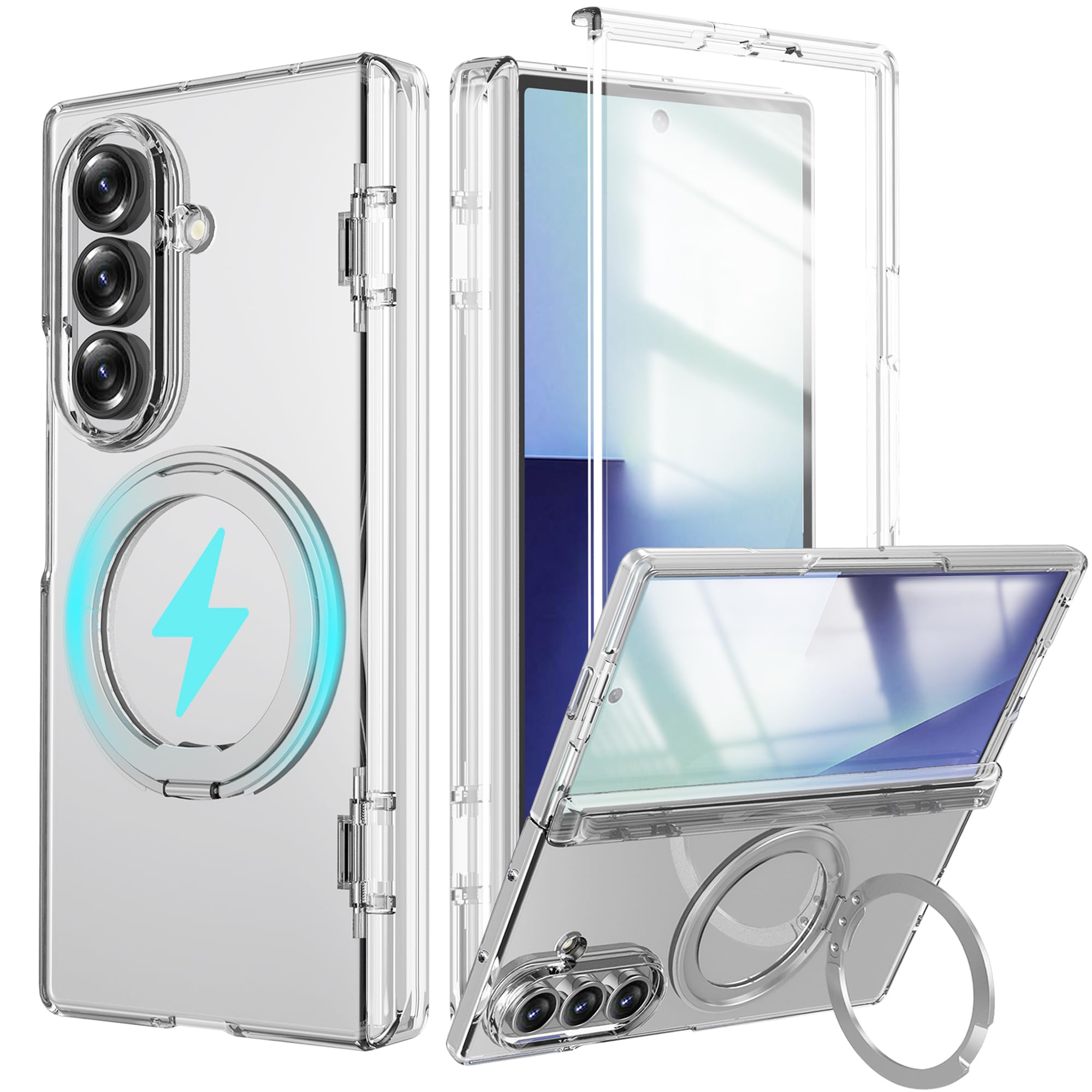 Photo 1 of YQODSZ for Samsung Galaxy Z Fold 7 Case with Ring Holder Stand, Z Fold7 Magnetic Case Compatible Magsafe Accessories Screen Protector Hinge Cover Full-Body Slim Phone Case for Z Fold 7 Clear