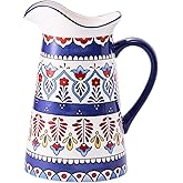 Bico Boho Totem Ceramic 2.5 Quarts Pitcher with Handle, Decorative Vase for Flower Arrangements, Dishwasher Safe
