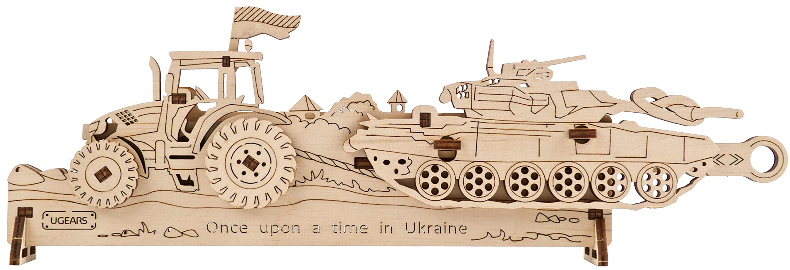 UGEARS Brave UA Tractor 3D Wooden Puzzle - Wooden Mechanical Model Kit to Build - DIY Constructor with Gear Mechanism - Brain Teaser Building Set for Adults