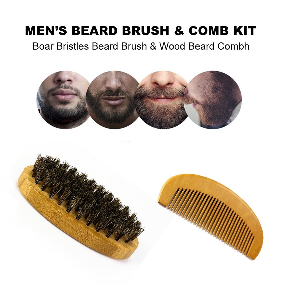 JUSTIME barba Cepillo y peine para hombres, cerdas de jabalí barba Cepillo y peine ayuda a que suaviza y acondicionado bigotes