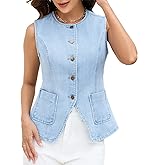 Ladyful Womens Denim Vest Top Sleeveless Jean vest Button Down Western Denim Waistcoat Suit Top