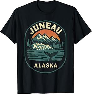 Juneau Alaska Whale Tail Shirt Retro Scenic Mountains Ocean T-Shirt
