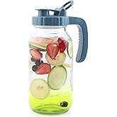 Mason Jar Pitcher 2 Quart With Pour Spout Lids 64 OZ Wide Mouth Water Pitcher Airtight And Leakproof Glass Carafe With Handle And Flip Cap For Milk, Iced Tea, Cold Brew Coffee, Juice, Infused Water
