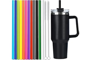 ALINK 12 Pack Color Replacement Straws for Stanley 40 oz 30 oz Tumbler, 12 in Long Reusable Plastic Straws for Stanley Cup Accessories, Half Gallon Jug, Plus 2 Brush