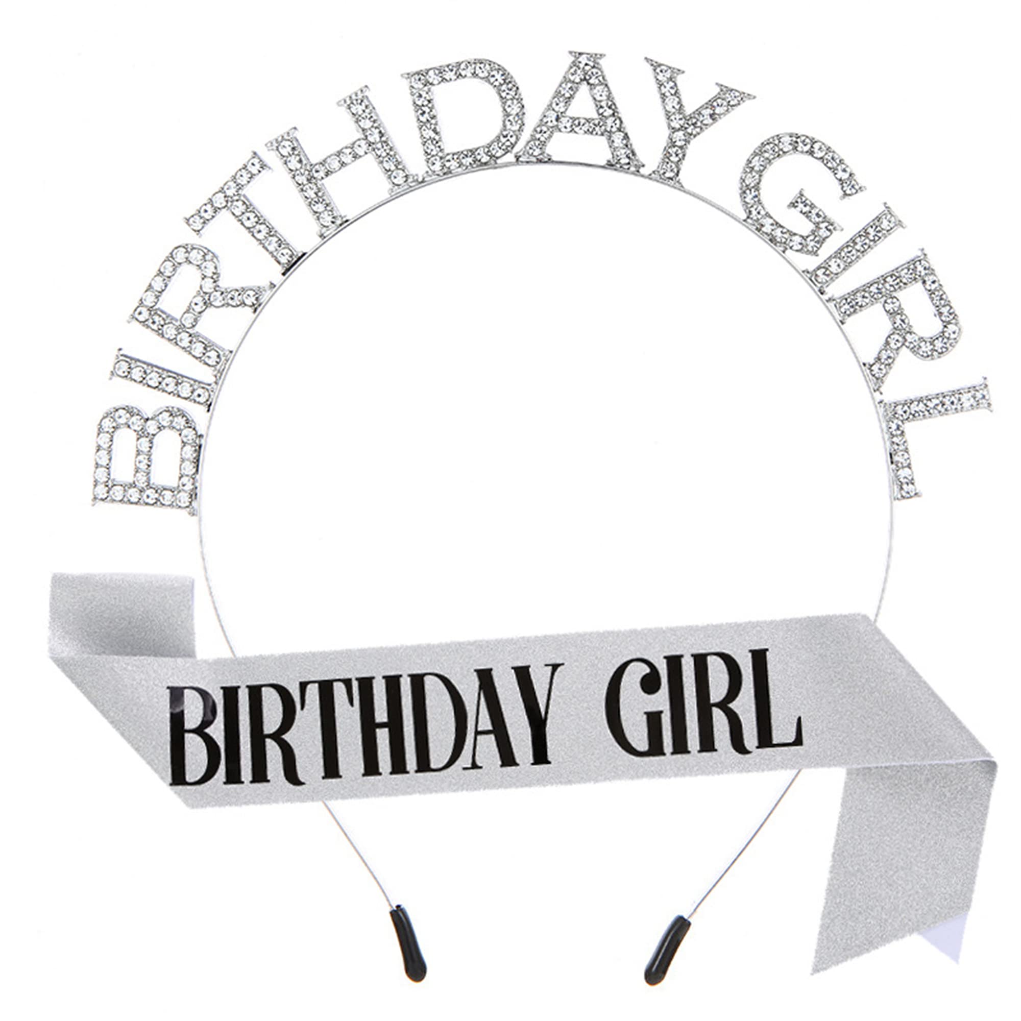 CHTENG Colorful Birthday Girl Sash and Tiara Rhinestone Crown Headband for Birthday Party Supplies (Grey02) — image 1