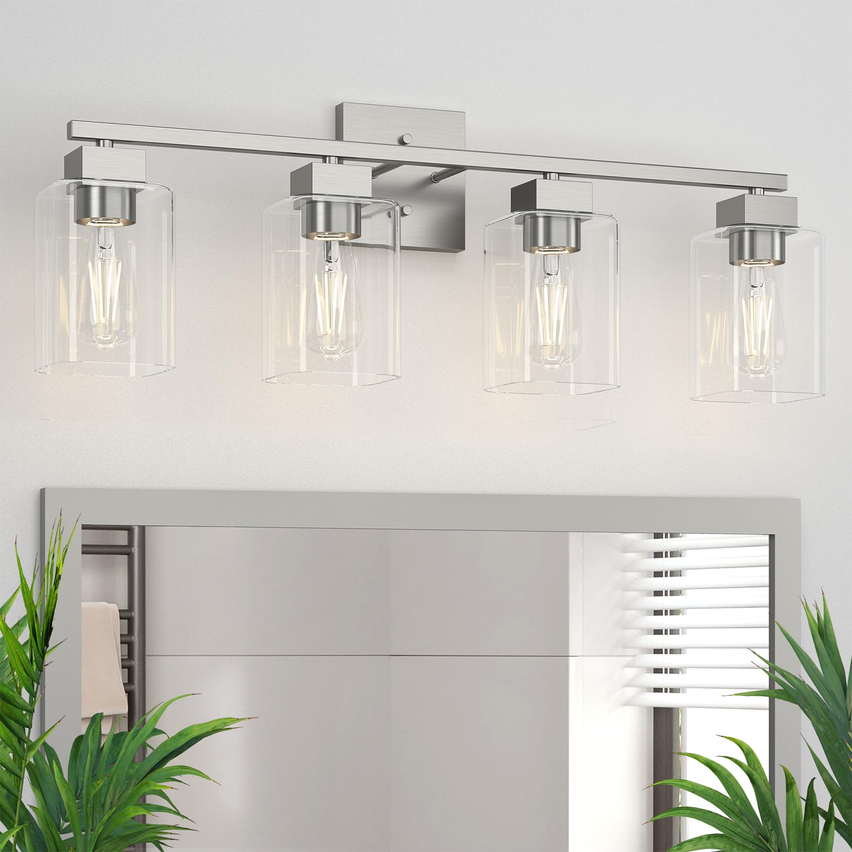Photo 1 of Espird 4 Light Bathroom Vanity Light - Brush Nickel Matte Vanity Lights Square Design & UL Certification & Square 26” Silver Bathroom Lights Fixture Over Mirror, Brush Nickel Light for Bedroom