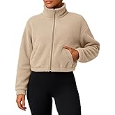 PINKMSTYLE Women Zip Up Fleece Sherpa Jacket Coat - Winter Warm Trendy Cropped Sweatshirt for Casual,Workout
