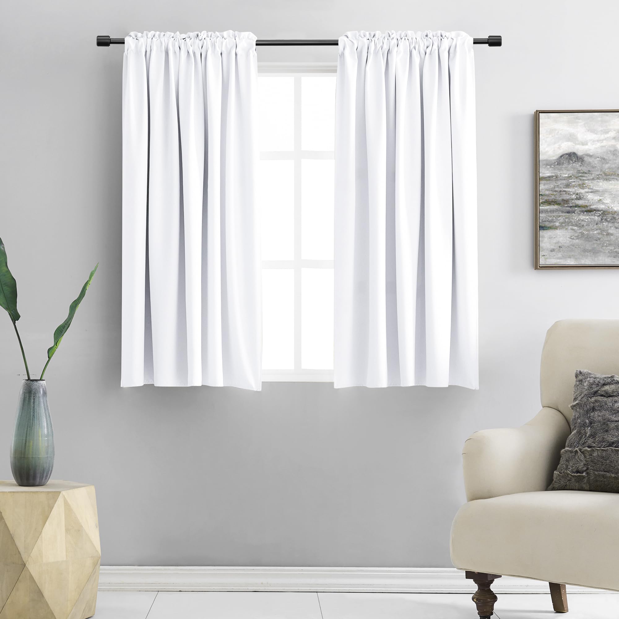 Photo 1 of **ONE PANEL**Half Blackout Curtain Panel for Small Window, Home Decoration Easy-Care Rod Pocket Draperies & Drapes, Window Covering for Kitchen 42 by 54 inch Length, Snow White)