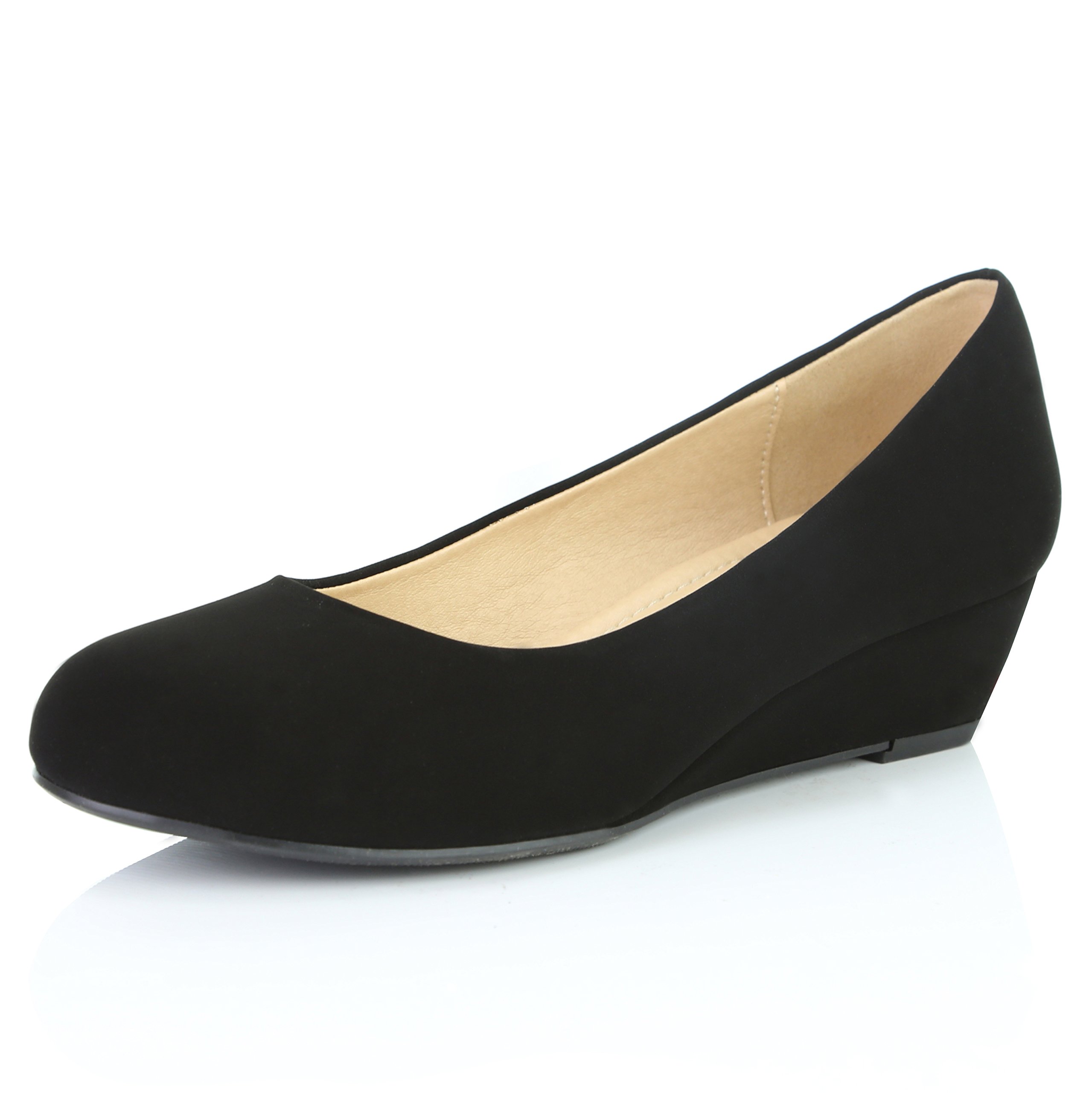 DailyShoes Women's Comfortable Fashion Low Heels Round Toe Wedge Pumps Shoes