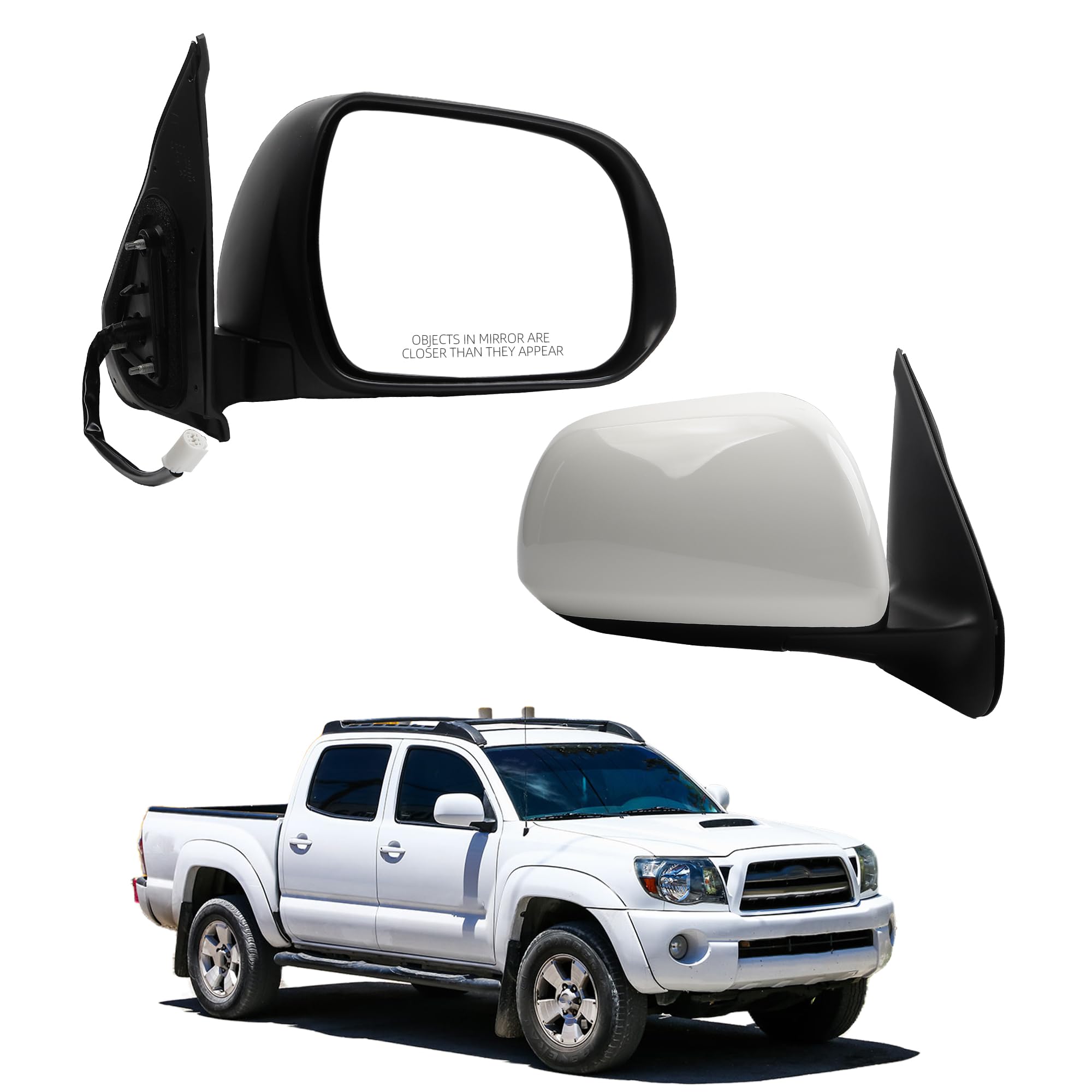 Photo 1 of Dasbecan Passenger Side Mirror Compatible With 2005-2011 Toyota Tacoma Right Mirror with Manual Folding/Power Glass Replaces# TO1321256 White Paint (3pins)