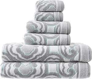 Amazon.com: Nicole Miller Scroll Damask Blue Gray White 6pc Bath Towel ...