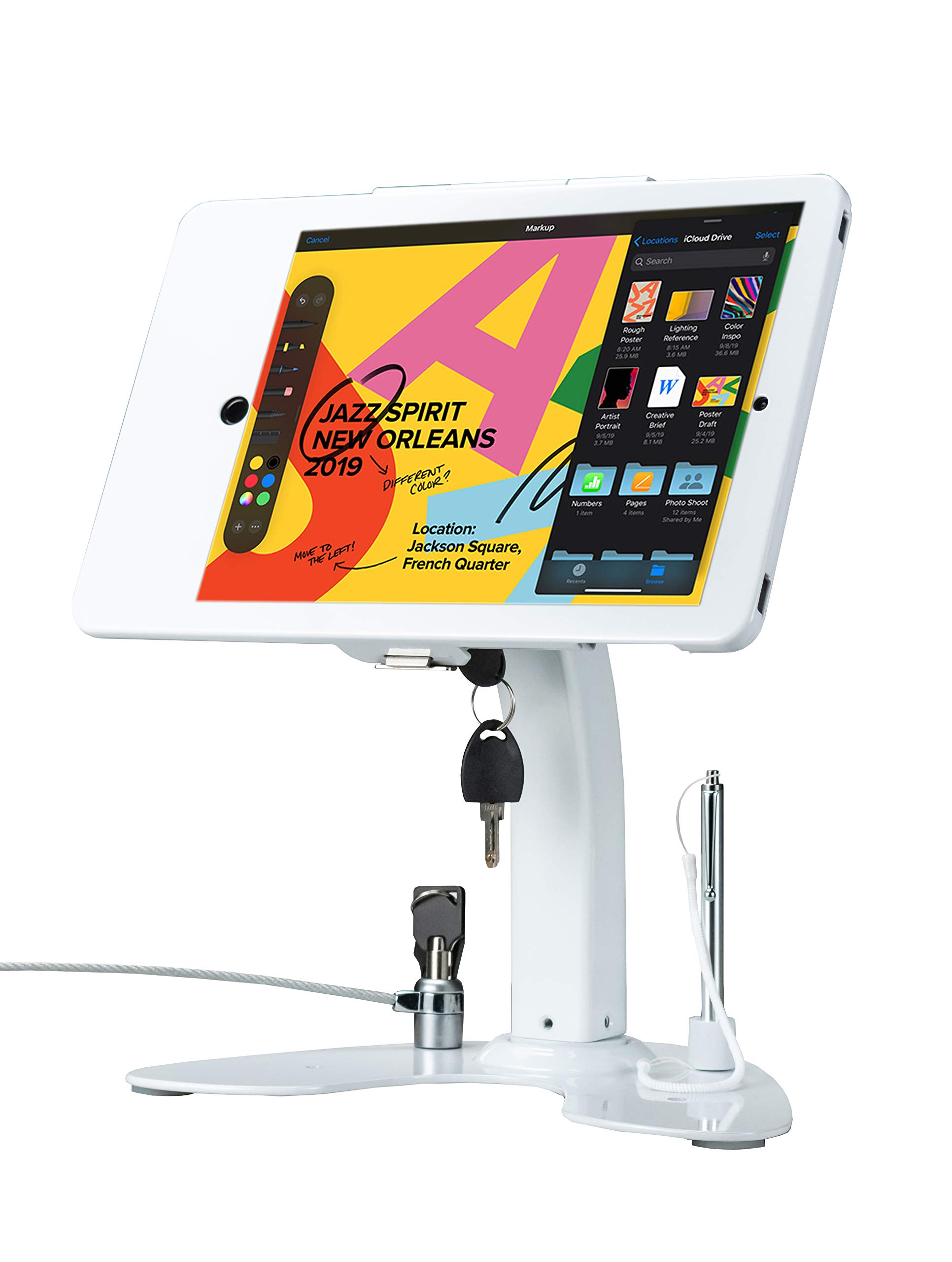 Dual Kiosk Stand – CTA Security Stand with Locking Case, Cable, Stylus and Tether – Compatible with Headphone Jack, iPad 7th/ 8th/ 9th Gen 10.2”, iPad Pro 10.5 (PAD-ASKW10) – White