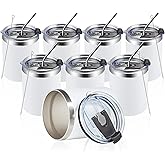 MEWAY 12oz/8Pack Coffee Mug With Lid, Insulated Stainless Steel Reusable Coffee Cup, Double Wall Durable Coffee Mug, Powder Coate，For Coffee, Beer, Home, Office(White,8 Pack)