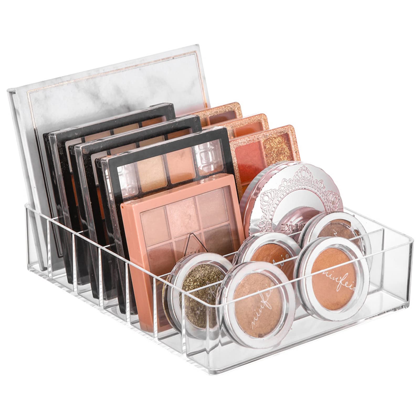 TWUTGAYW Eyeshadow Palette Organizer, Acrylic Makeup Palette Storage Organiser, Clear Skincare Organiser Holder for Vanity Cosmetics Makeup Drawers Contertop Bedroom Cabinet-7 Sections