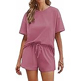 Ekouaer Cotton Pajamas Set for Womens Soft Short Sleeve Lounge Set Shorts Sleepwear Set 2 Piece Pjs Sets