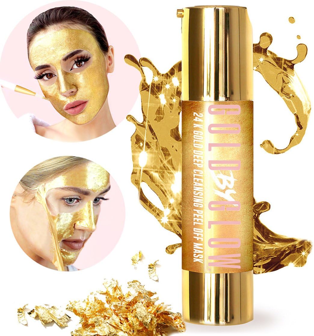 24K Gold Deep Cleansing Peel Off Face Mask Collagen Hyaluronic Acid Vitamin C E Treats Blackheads Pores Acne Cleanser Replenishing Soothing Moisturising Glowing Facial Treatment 50 ml | GOLD BY GLOW