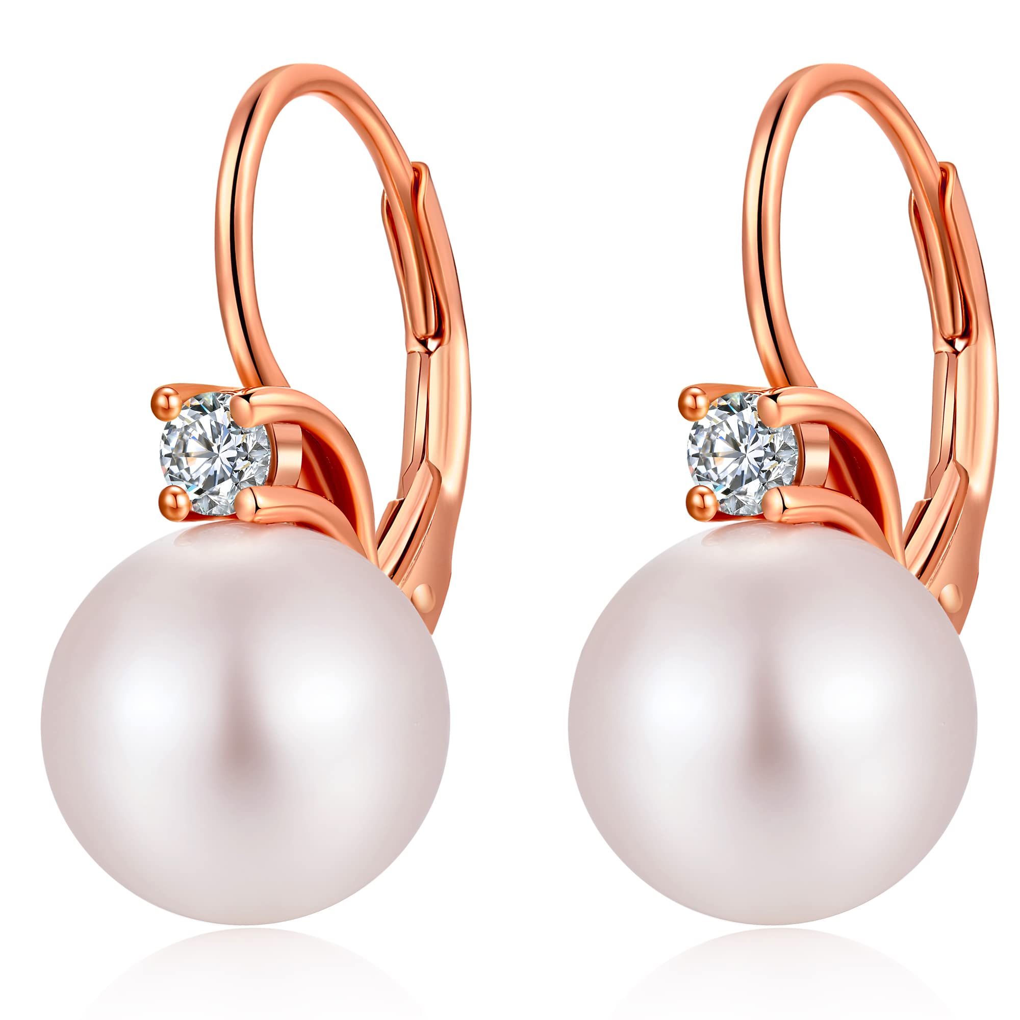 Pearl Dangle Earrings Rose Gold Pearl Drop Earrings Silver